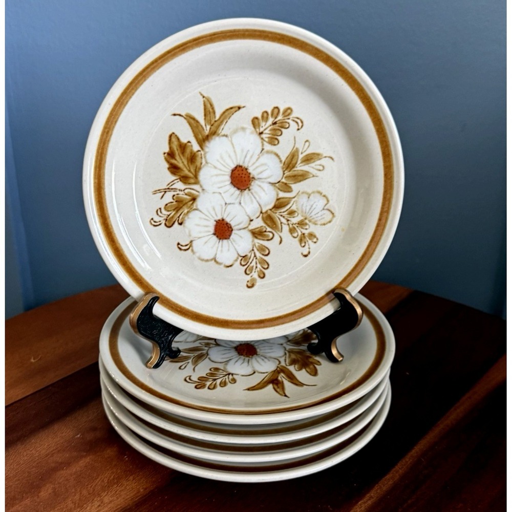 Mountain Wood Collection Dried Flowers Dessert Plates Set 5 Japan Stoneware 6.25